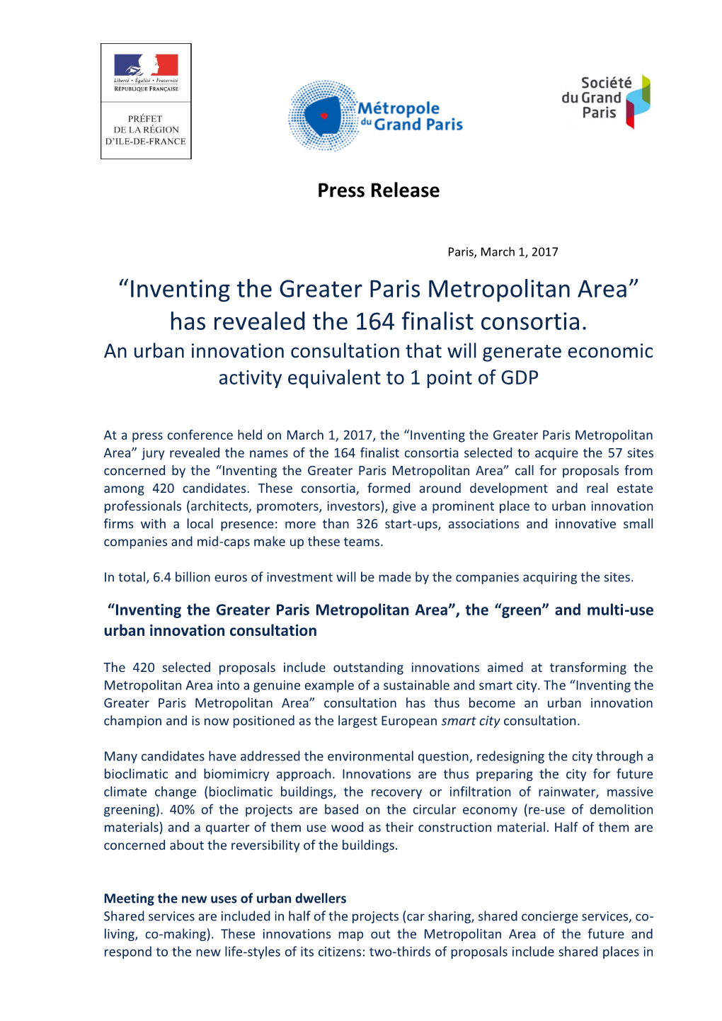“Inventing the Greater Paris Metropolitan Area” Has Revealed the 164 Finalist Consortia