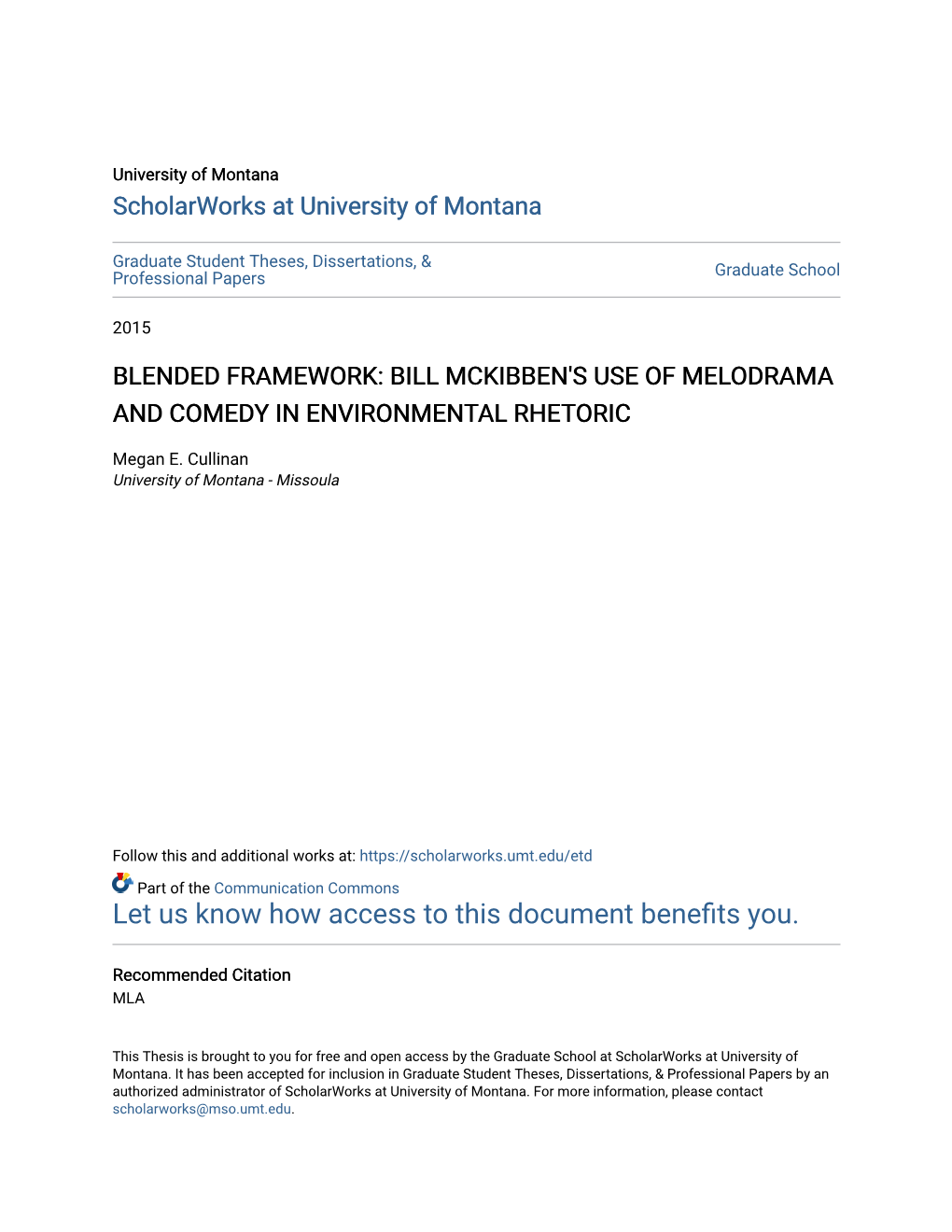 Blended Framework: Bill Mckibben's Use of Melodrama and Comedy in Environmental Rhetoric