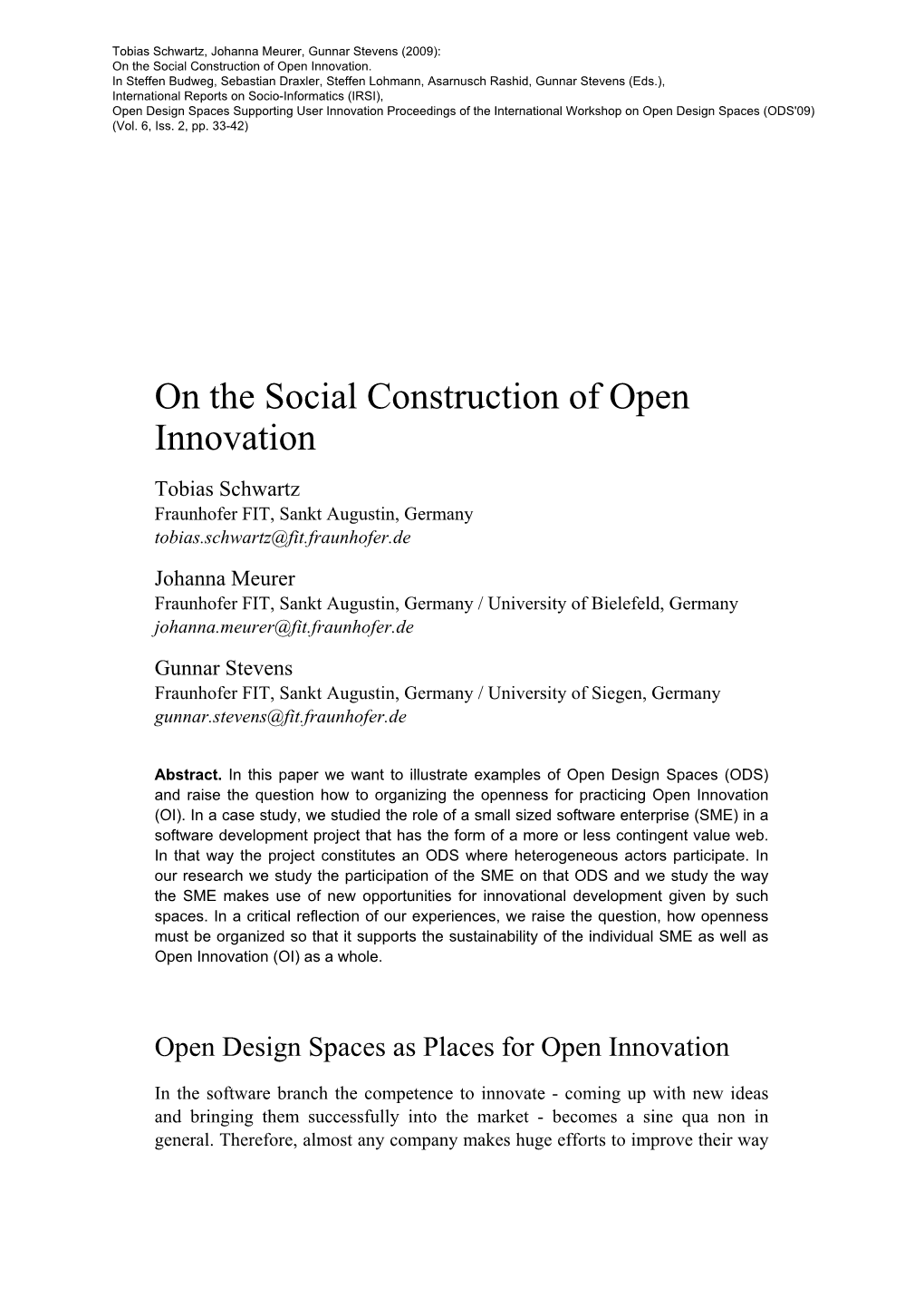 On the Social Construction of Open Innovation