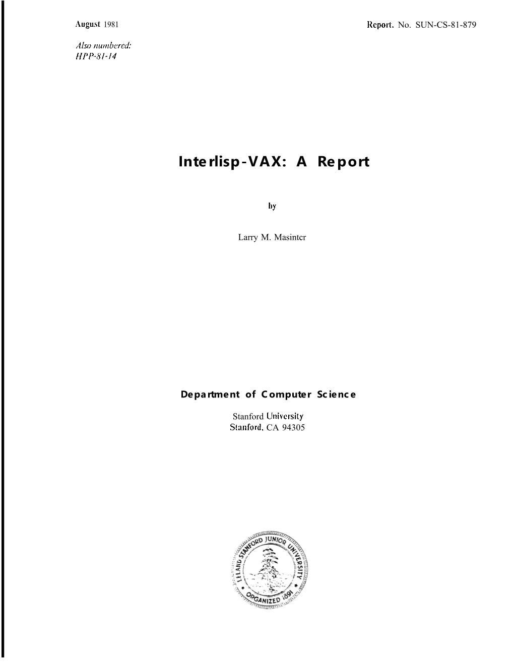 Interlisp-VAX: a Report