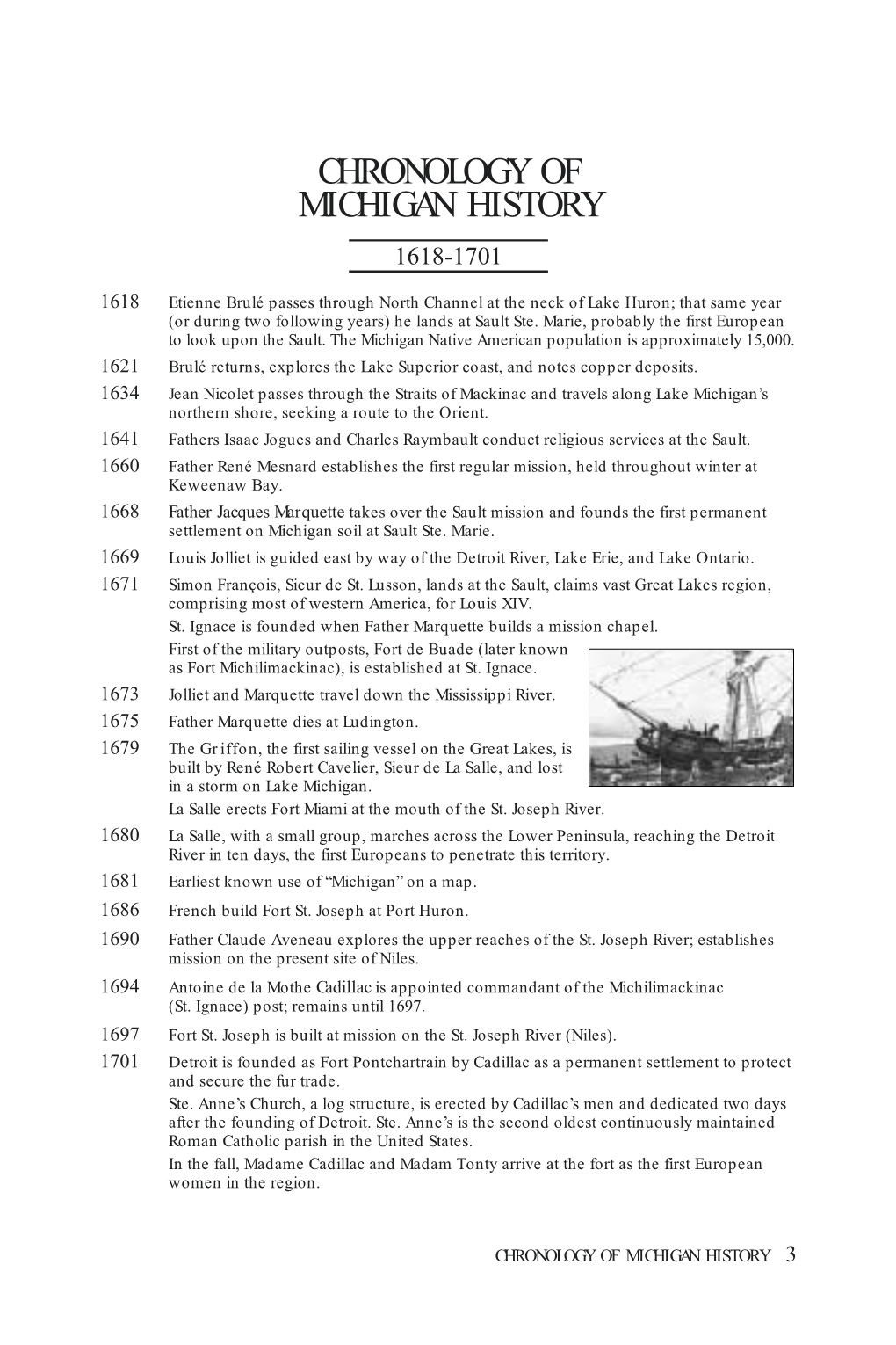 Chronology of Michigan History 1618-1701