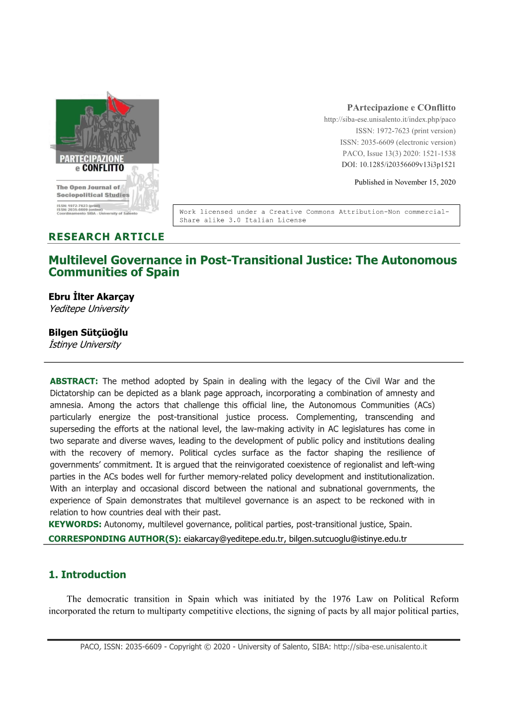 Multilevel Governance in Post-Transitional Justice: the Autonomous Communities of Spain
