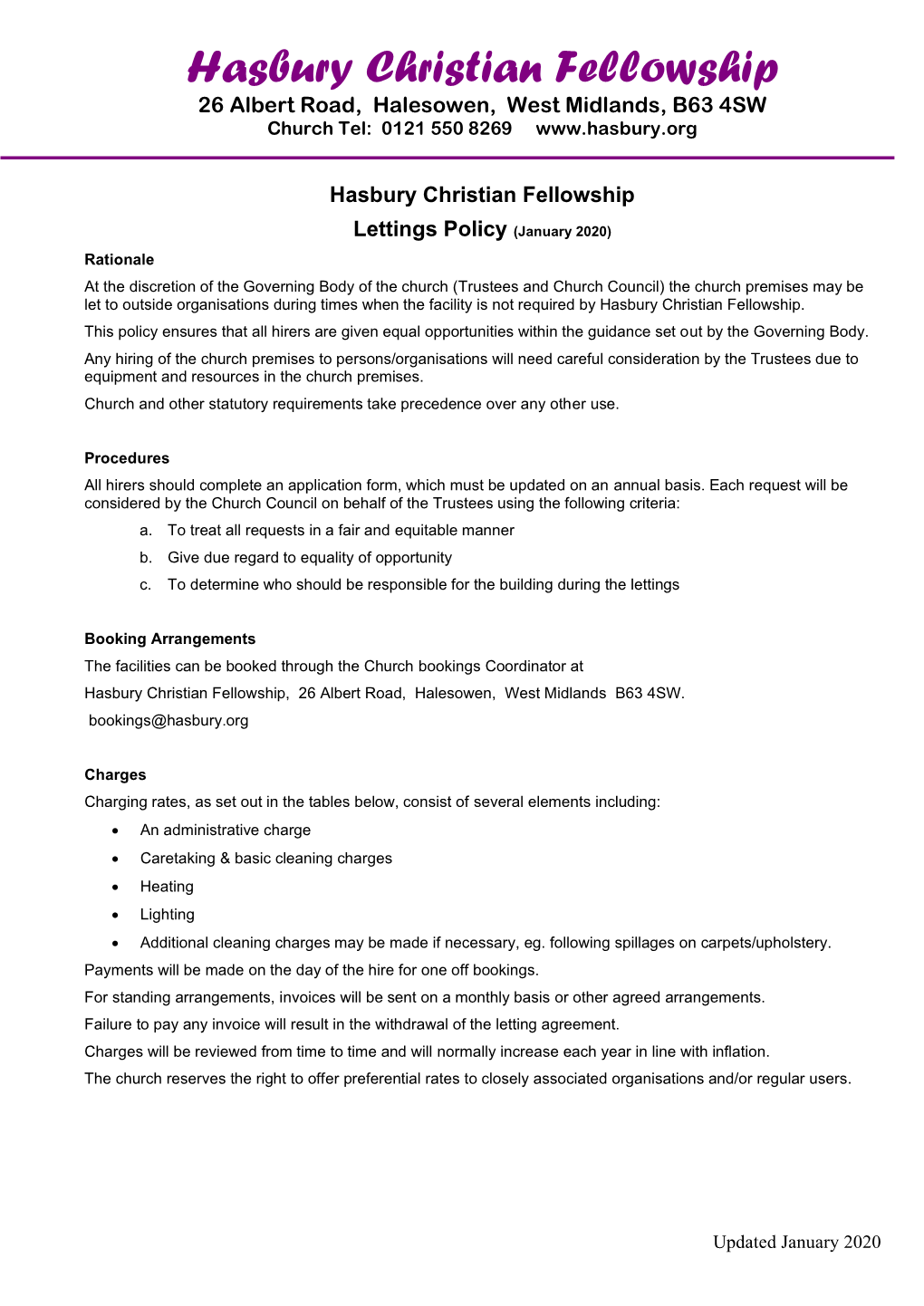 Lettings Policy Jan 2020