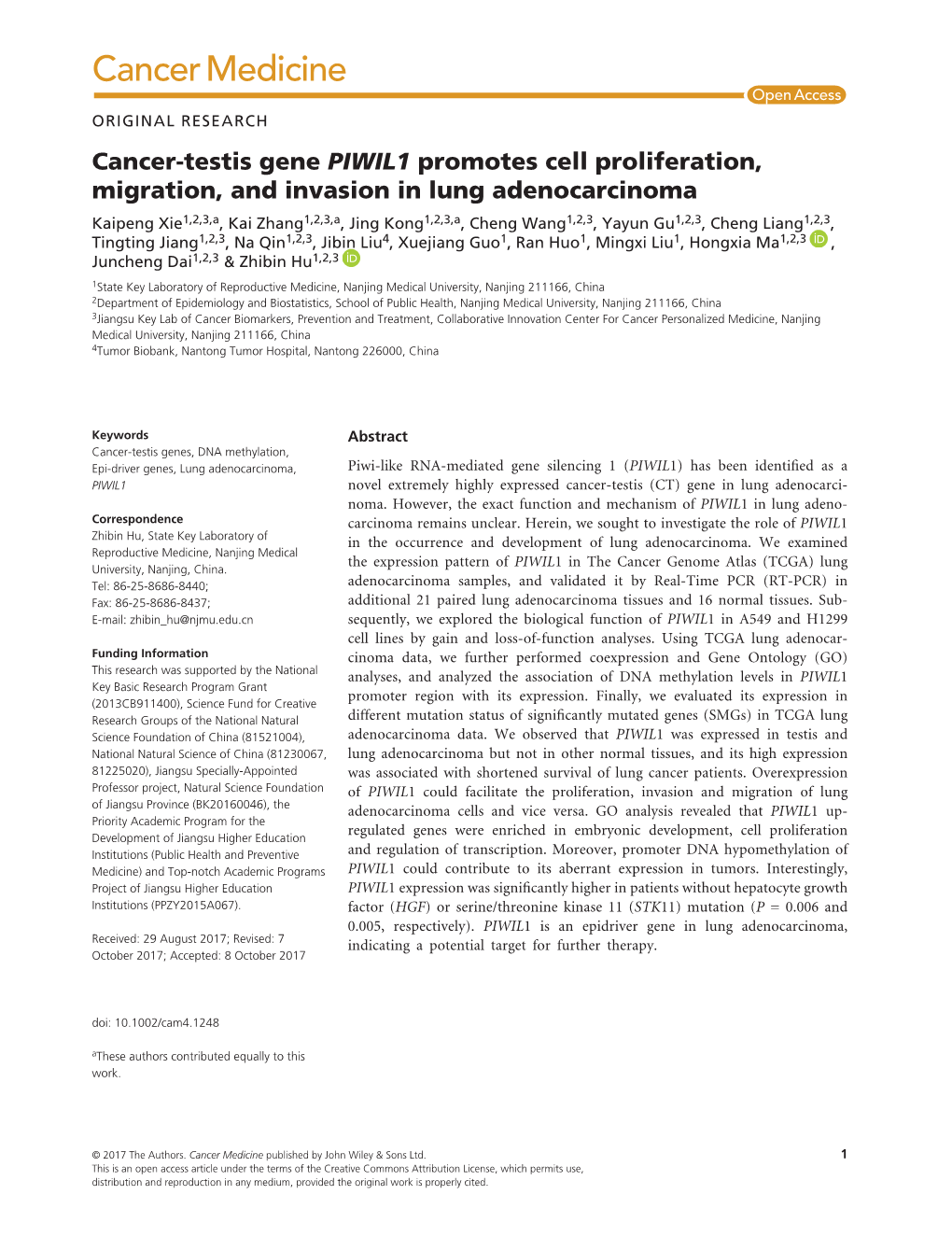 Testis Gene PIWIL1 Promotes Cell Proliferation, Migration, And