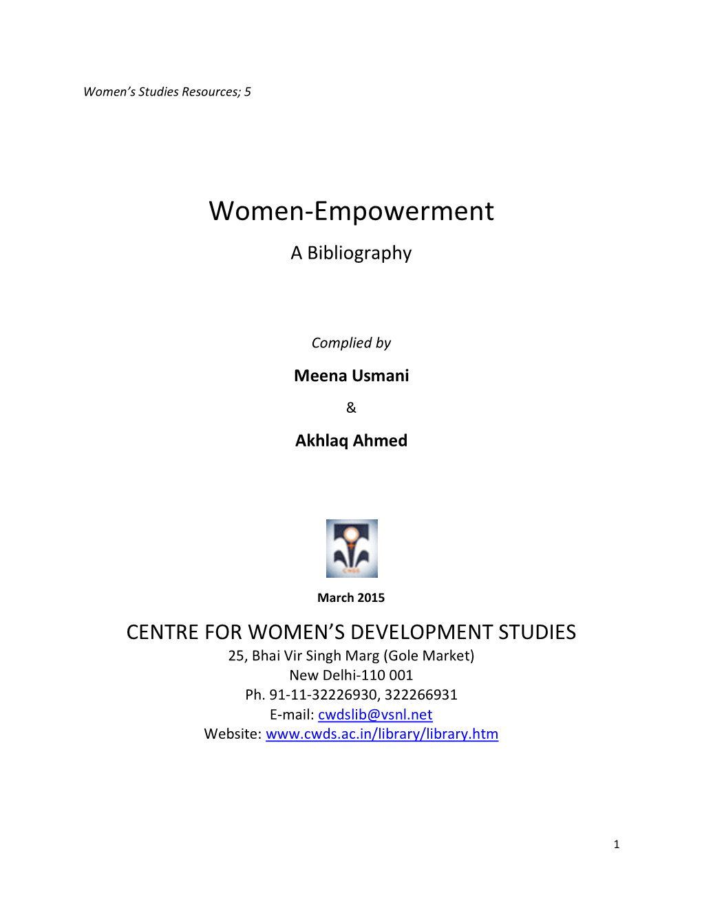 Women-Empowerment a Bibliography