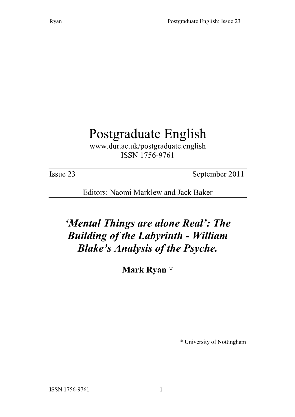 Postgraduate English: Issue 23