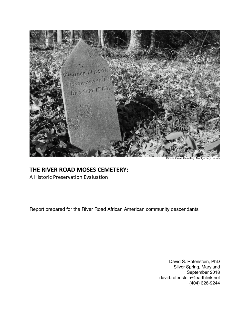 RIVER ROAD MOSES CEMETERY: a Historic Preservation Evaluation