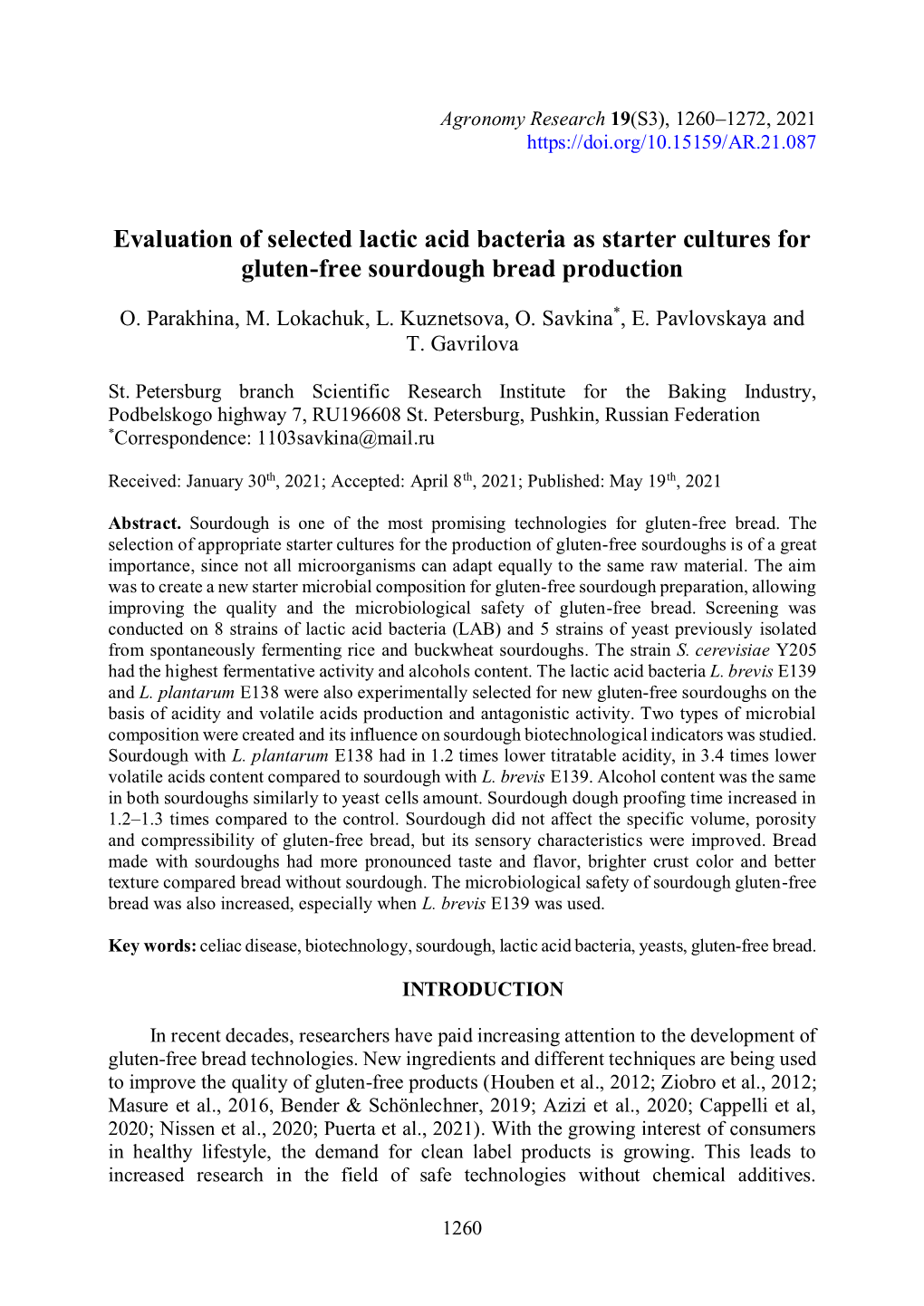 Evaluation of Selected Lactic Acid Bacteria As Starter Cultures for Gluten-Free Sourdough Bread Production