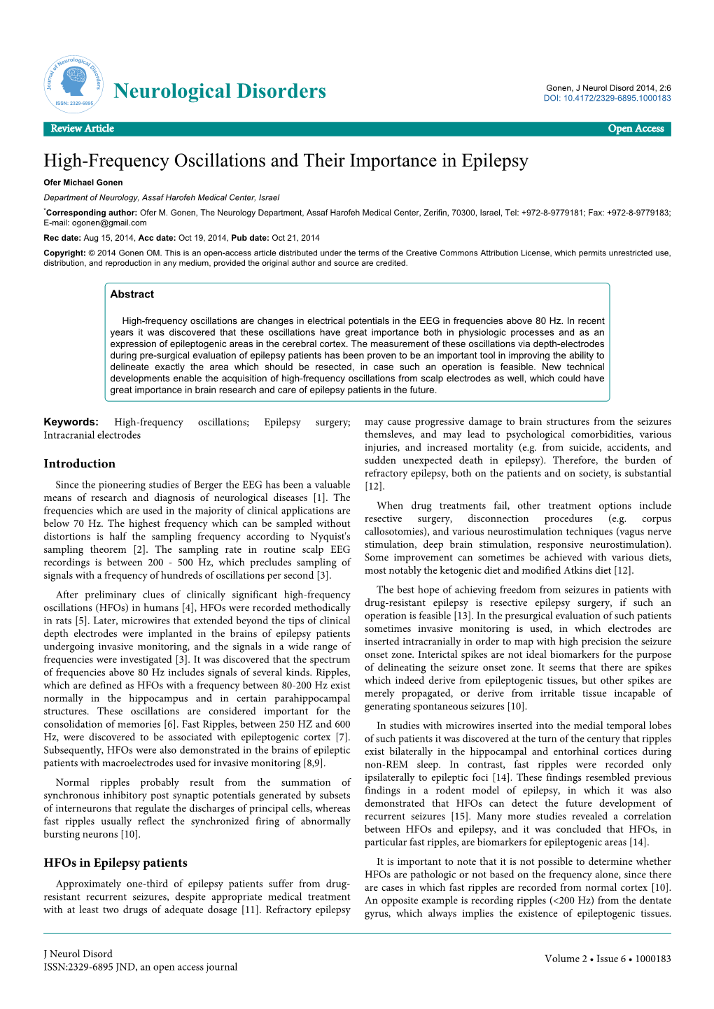 High-Frequency Oscillations and Their Importance in Epilepsy