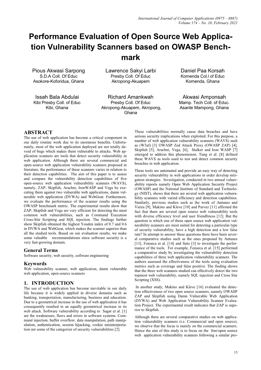 Performance Evaluation of Open Source Web Application Vulnerability Scanners Based on OWASP Benchmark