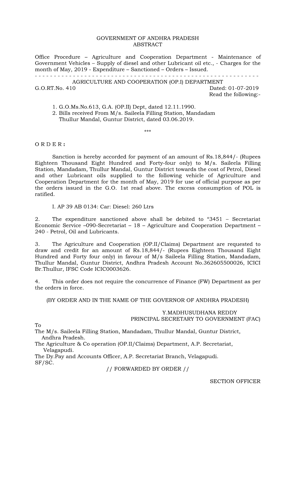 GOVERNMENT of ANDHRA PRADESH ABSTRACT Office