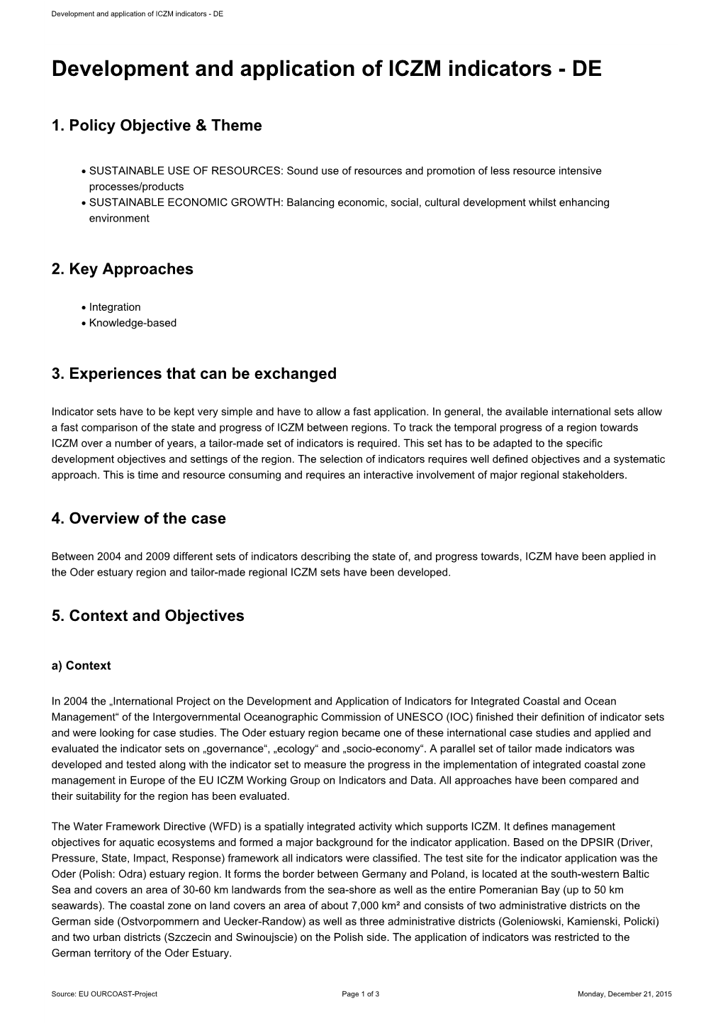 Development and Application of ICZM Indicators - DE