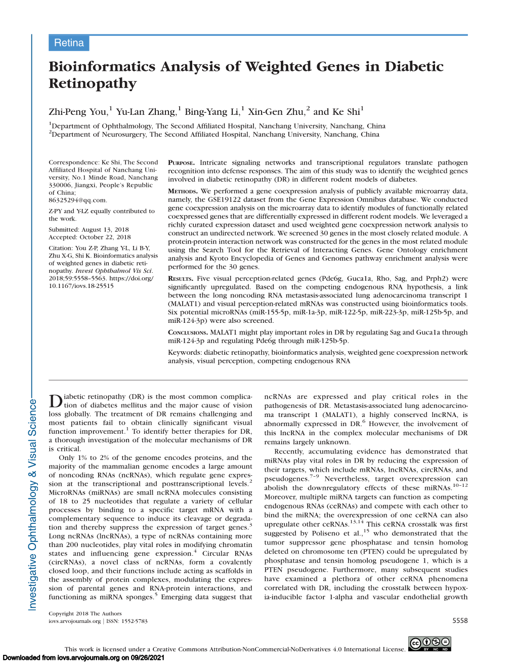 Bioinformatics Analysis of Weighted Genes in Diabetic Retinopathy