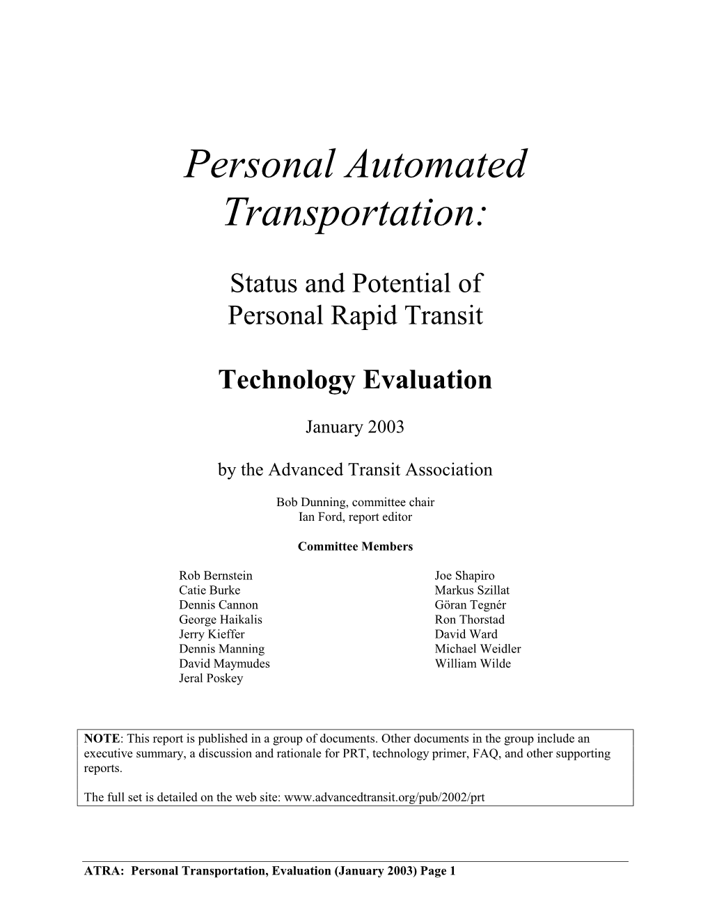 Personal Automated Transportation