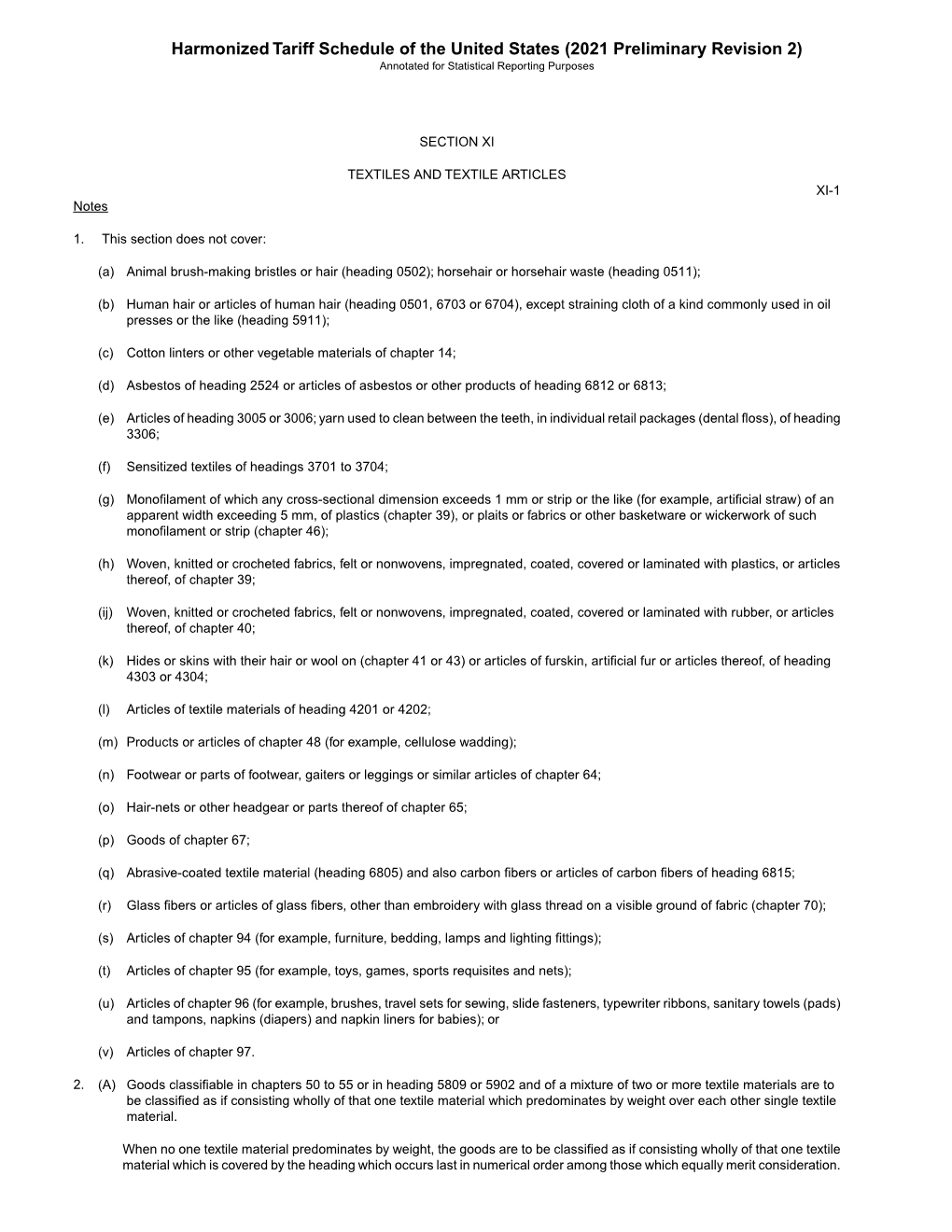 Harmonized Tariff Schedule of the United States (2021 Preliminary Revision 2) Annotated for Statistical Reporting Purposes