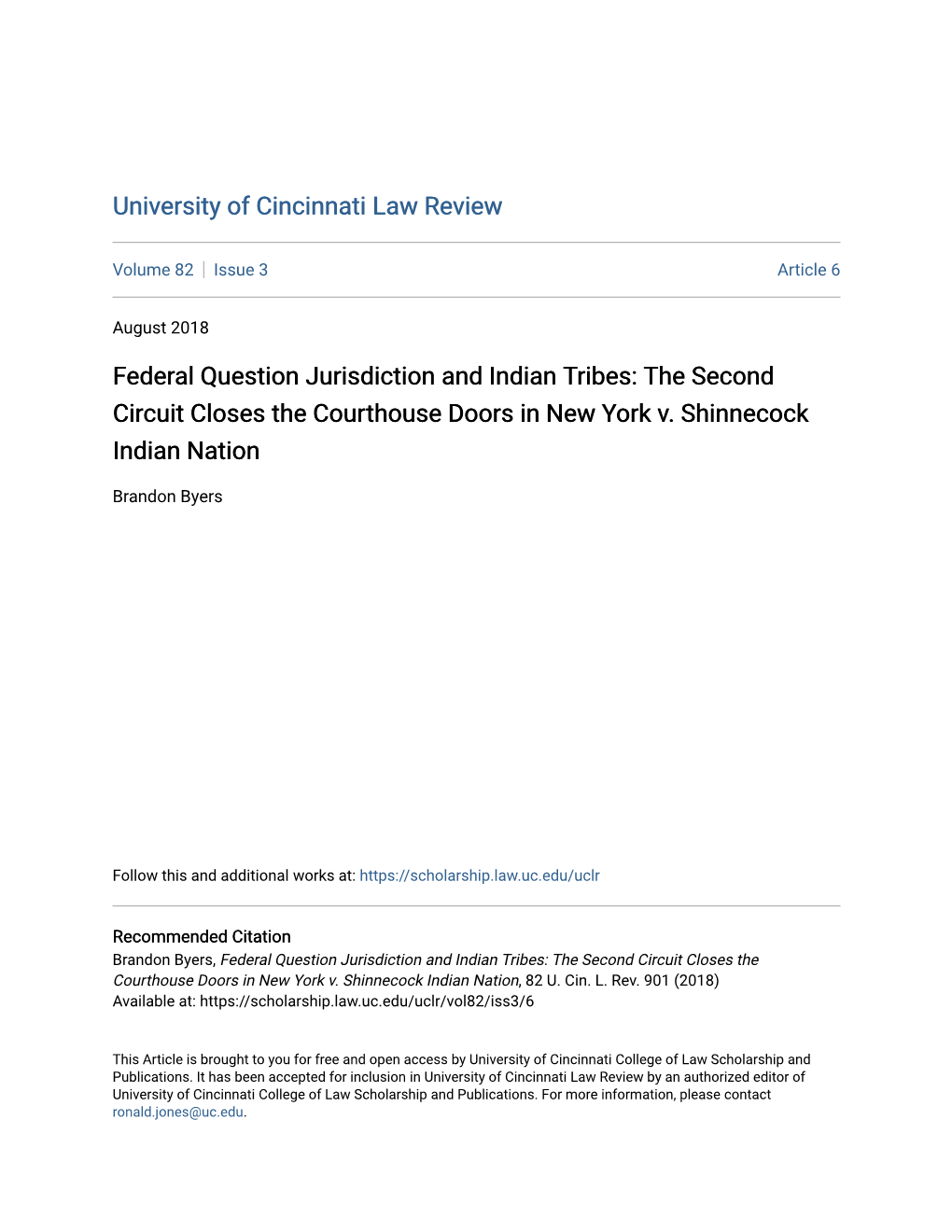 Federal Question Jurisdiction and Indian Tribes: the Second Circuit Closes the Courthouse Doors in New York V