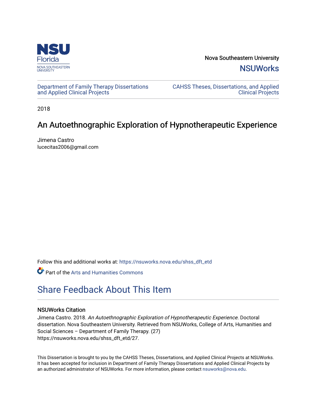 An Autoethnographic Exploration of Hypnotherapeutic Experience