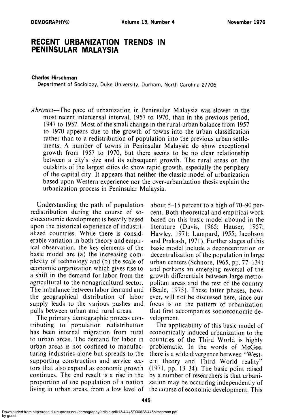 Recent Urbanization Trends in Peninsular Malaysia