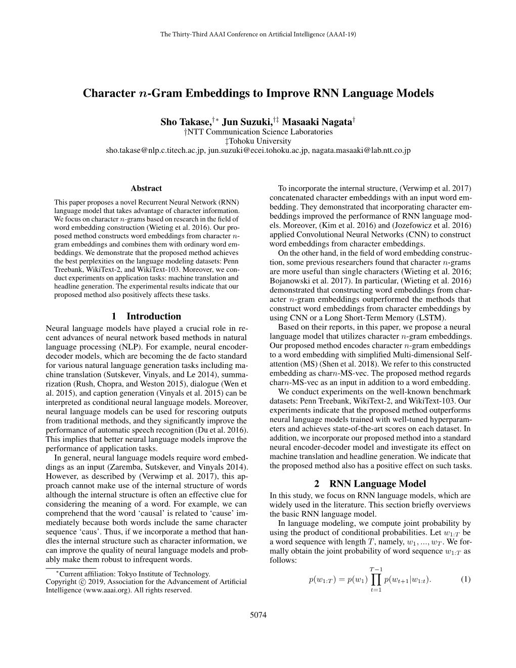 Character N-Gram Embeddings to Improve RNN Language Models