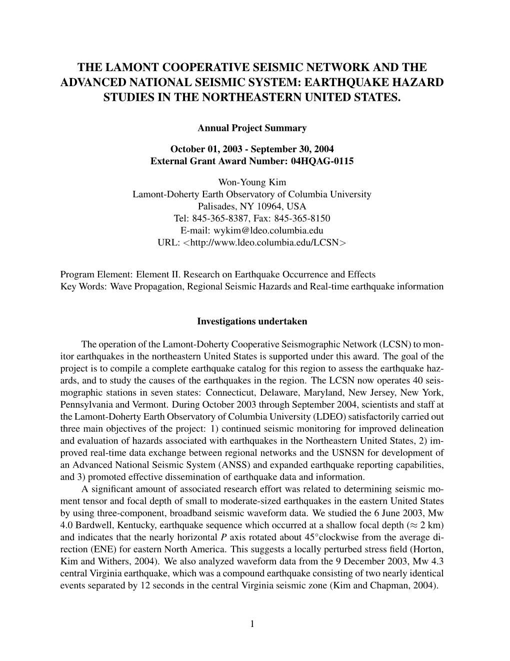 Earthquake Hazard Studies in the Northeastern United States