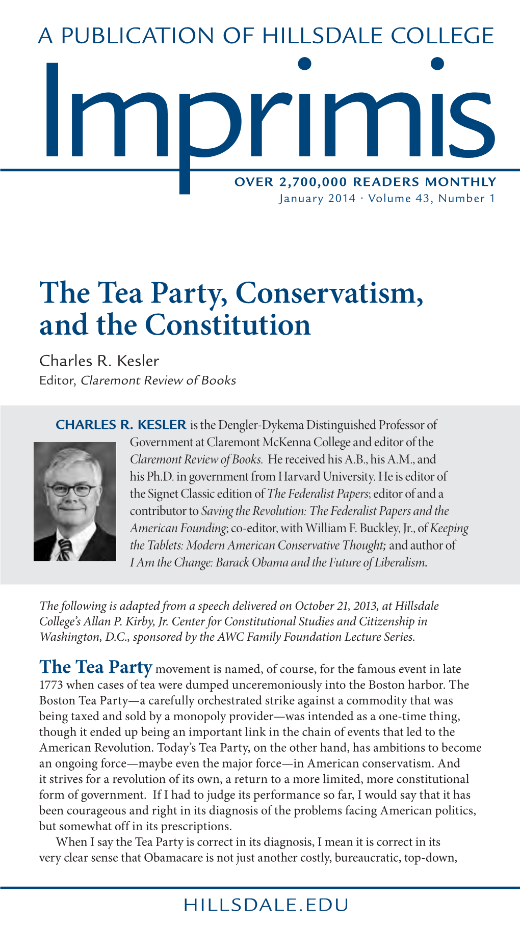 The Tea Party, Conservatism, and the Constitution Charles R