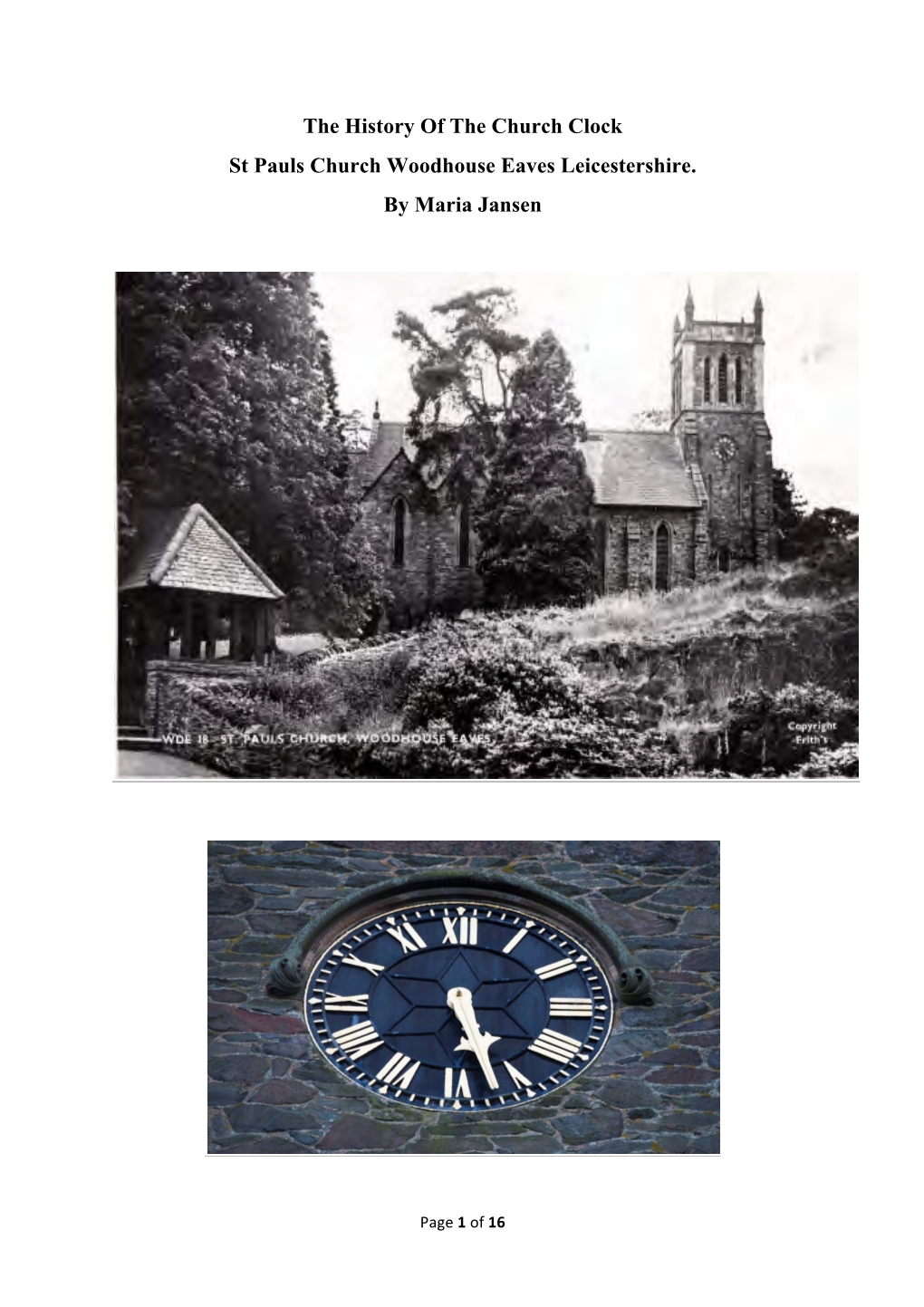The History of the Church Clock St Pauls Church Woodhouse Eaves Leicestershire