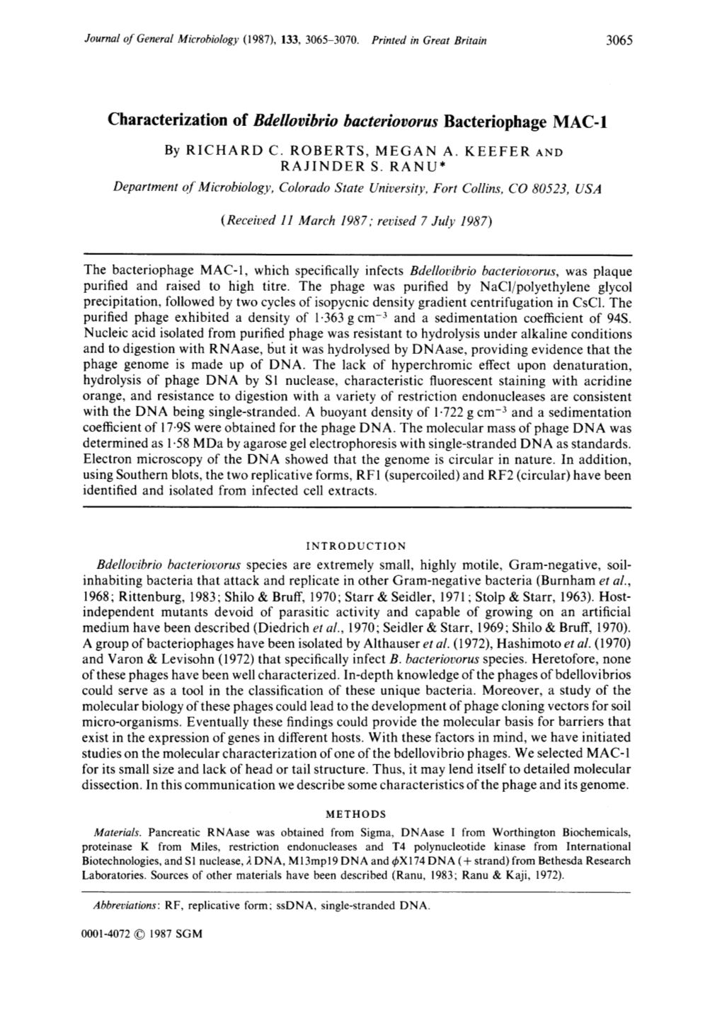 Characterization of Bdellovibrio Bacteriovorus Bacteriophage MAC- 1