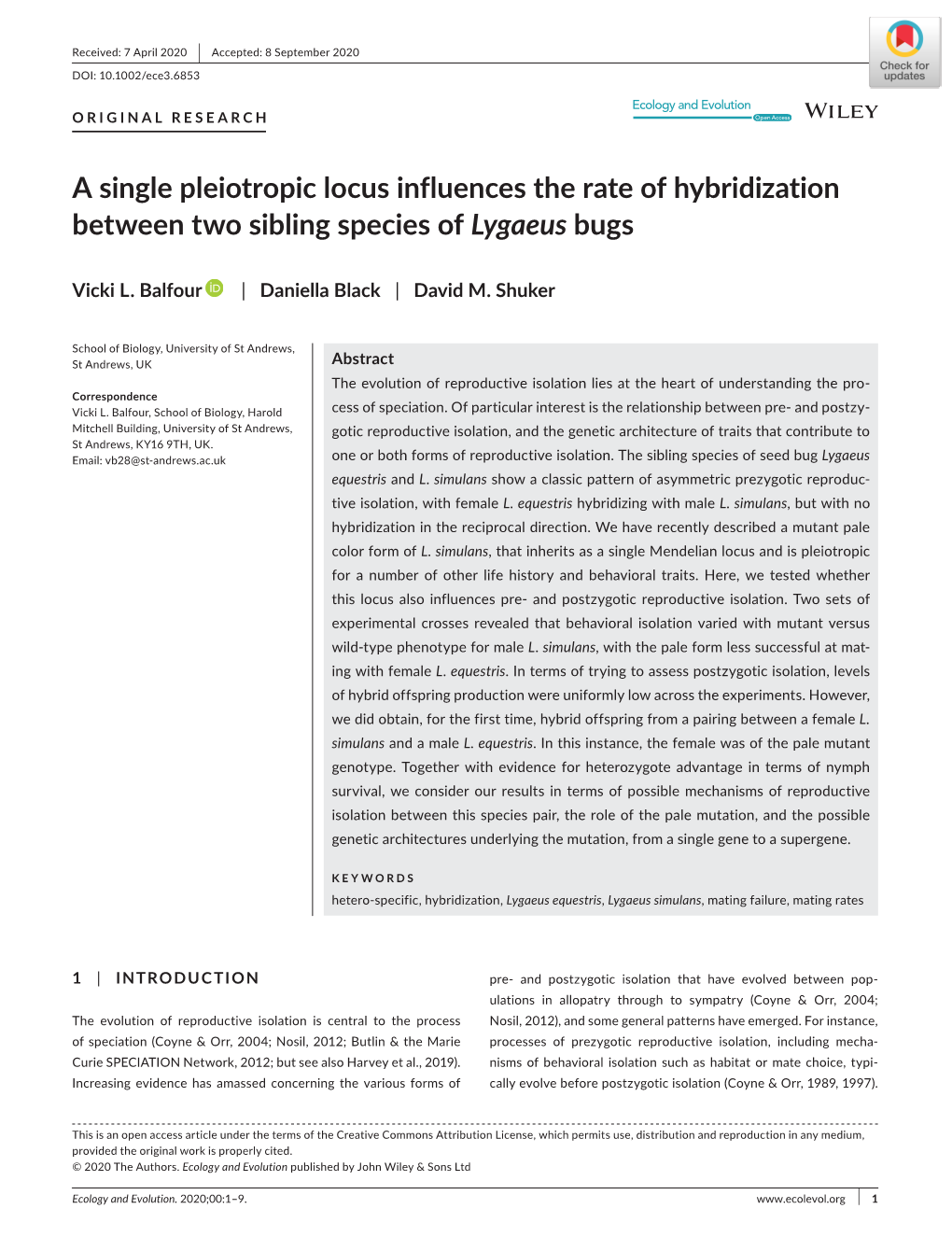 A Single Pleiotropic Locus Influences the Rate of Hybridization Between Two Sibling Species of Lygaeus Bugs