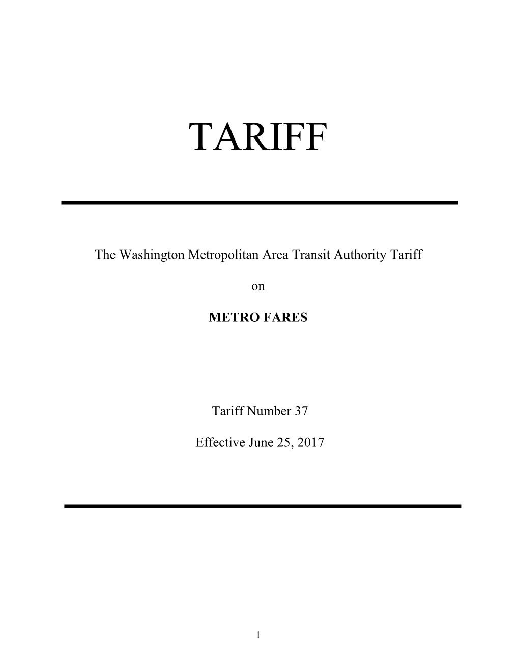 Tariff Number 37 Effective June 25, 2017