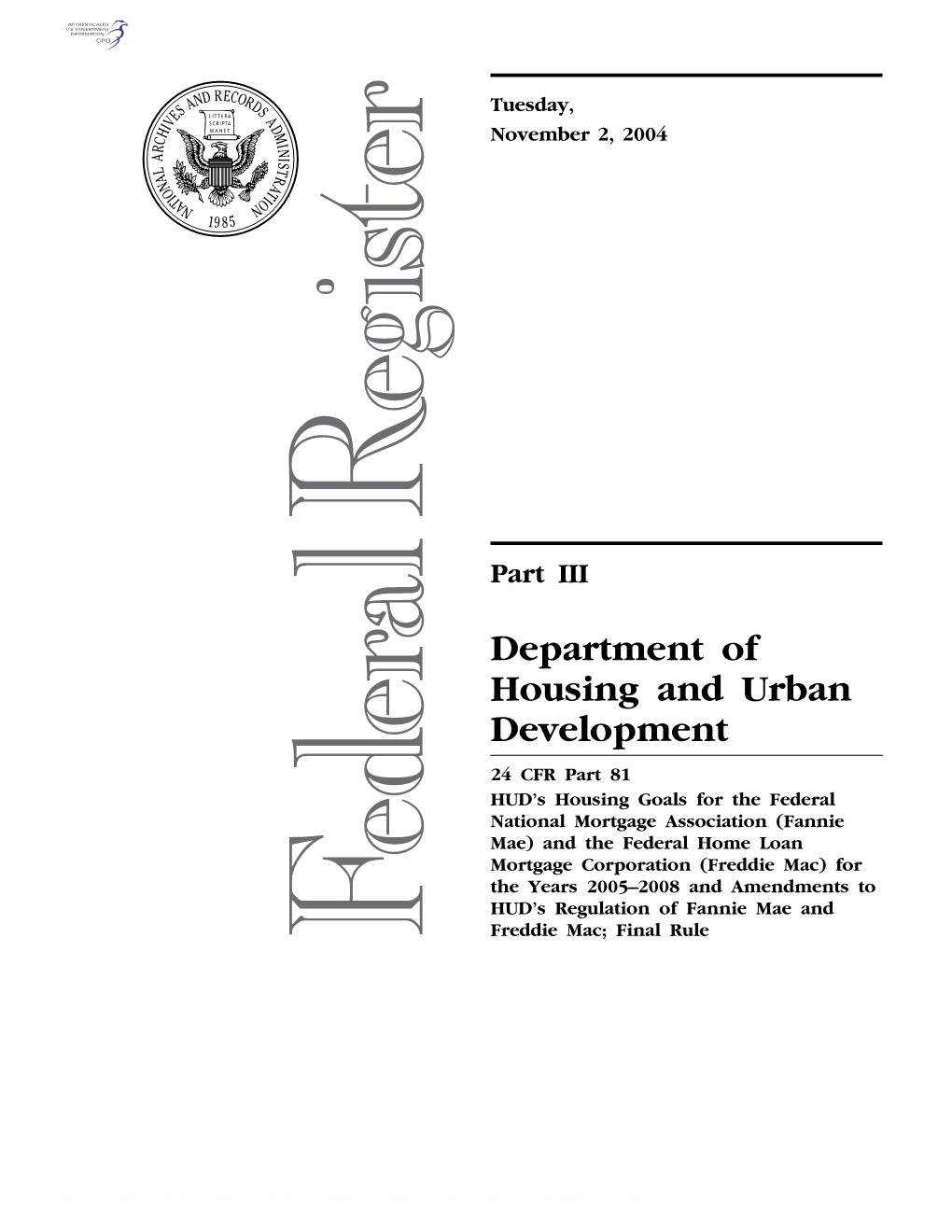 Department of Housing and Urban Development