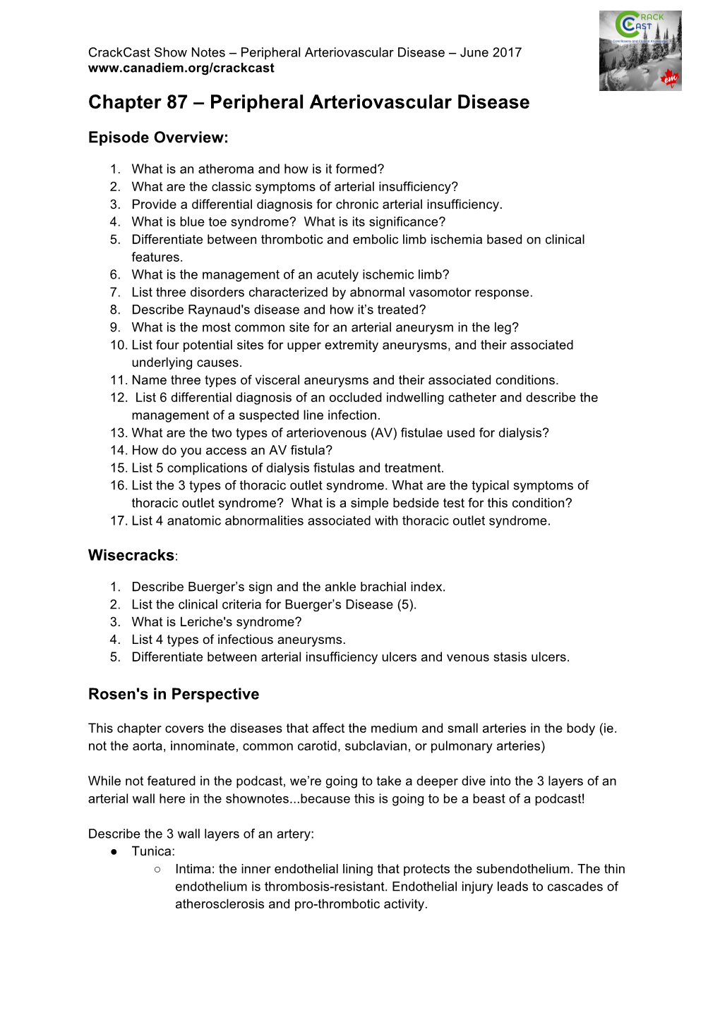 Peripheral Arteriovascular Disease Shownotes