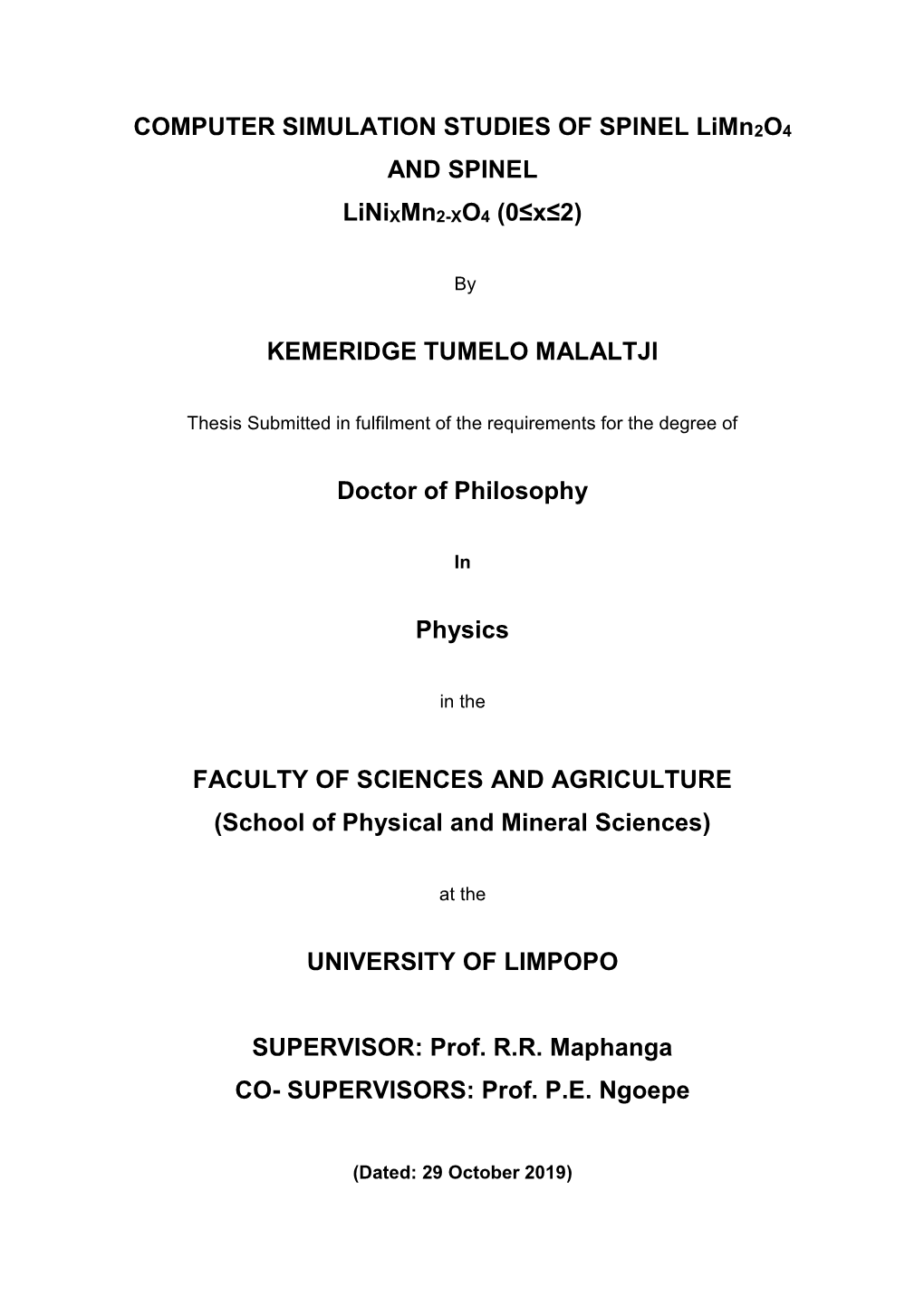 COMPUTER SIMULATION STUDIES of ... -.:University of Limpopo