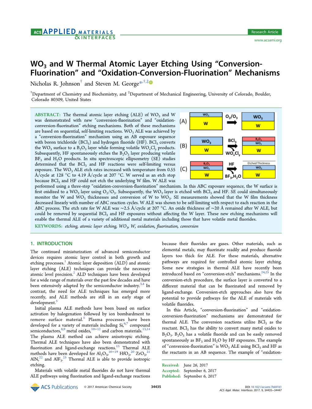 WO3 and W Thermal Atomic Layer Etching Using Conversion- Fluorination” and “Oxidation-Conversion-Fluorination” Mechanisms † † ‡ Nicholas R
