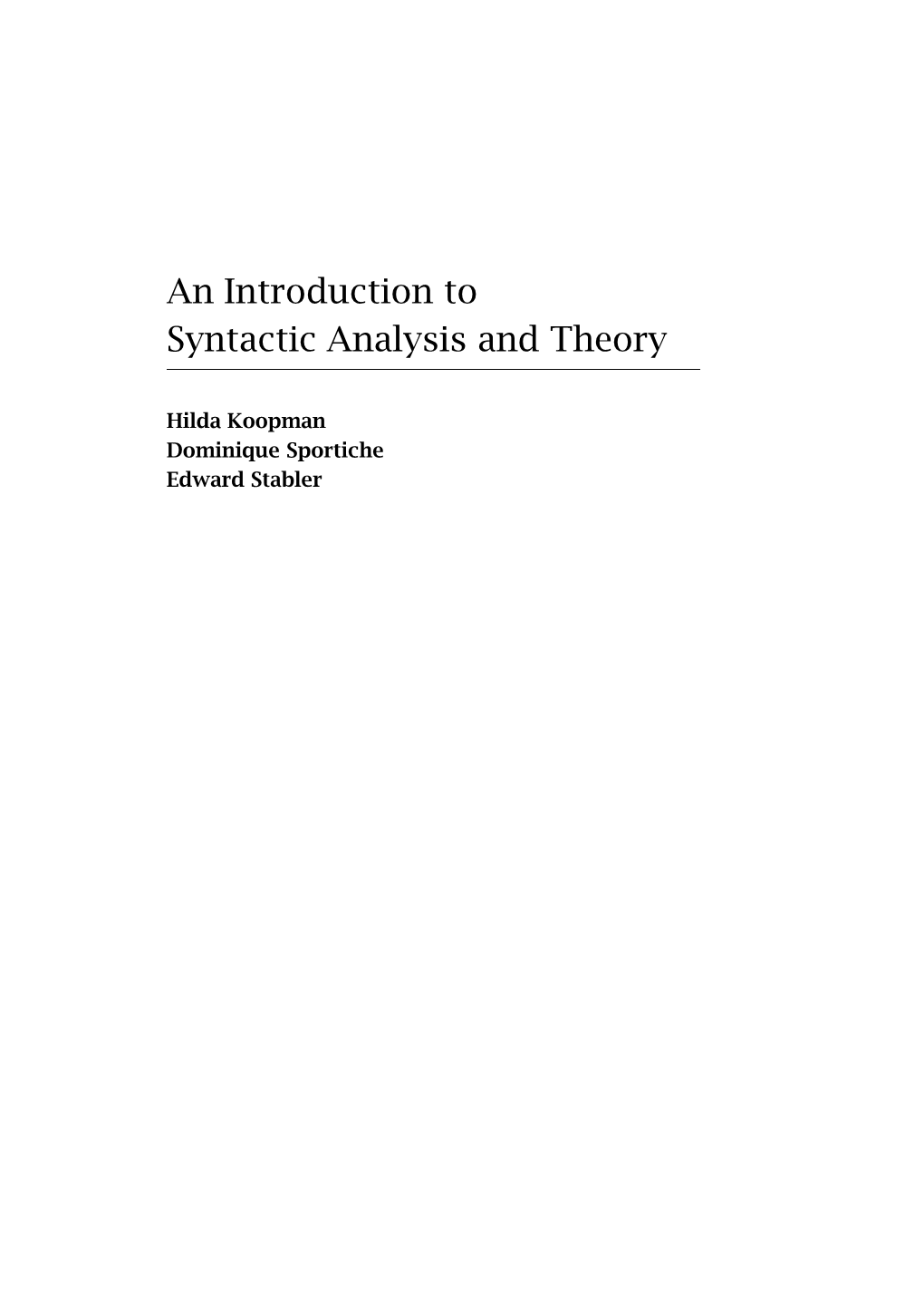 An Introduction to Syntactic Analysis and Theory