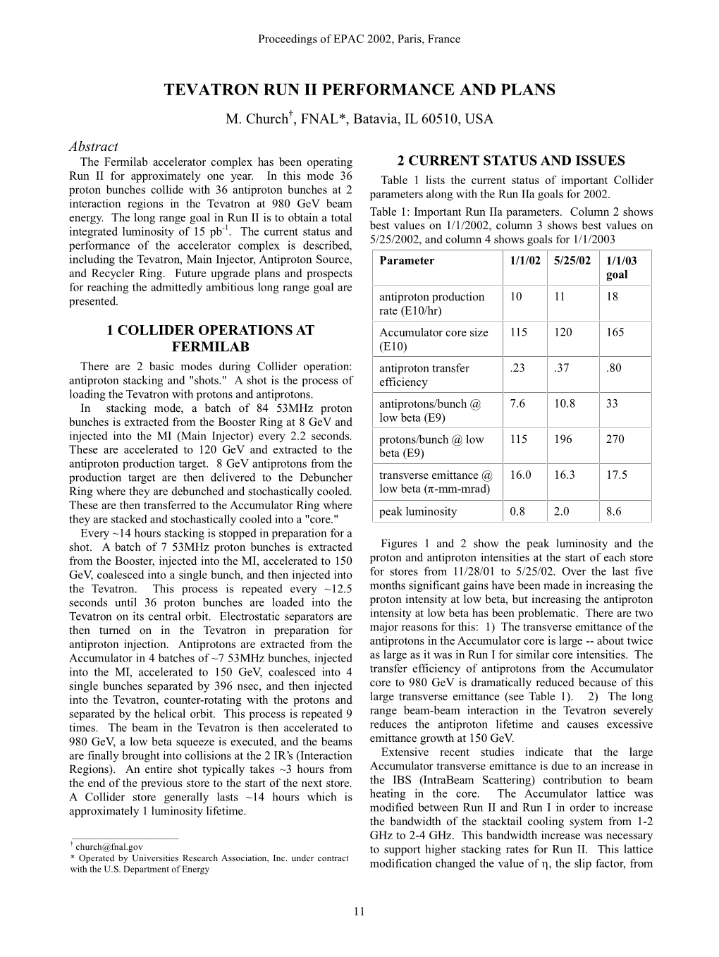 Tevatron Runii Performance and Plans