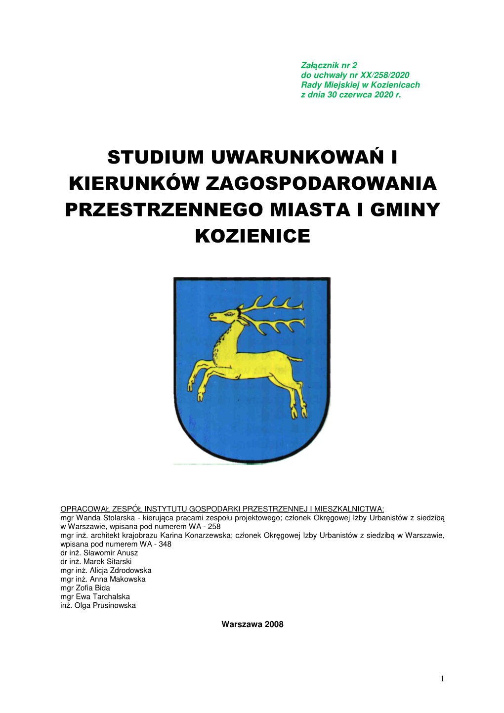 Studium Uwarunkowań I Kierunków Zagospodarowania Przestrzennego Miasta I Gminy Kozienice