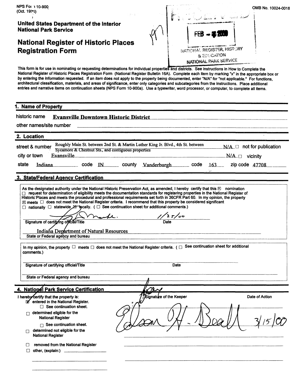 National Register of Historic Places Registration Form FEB~