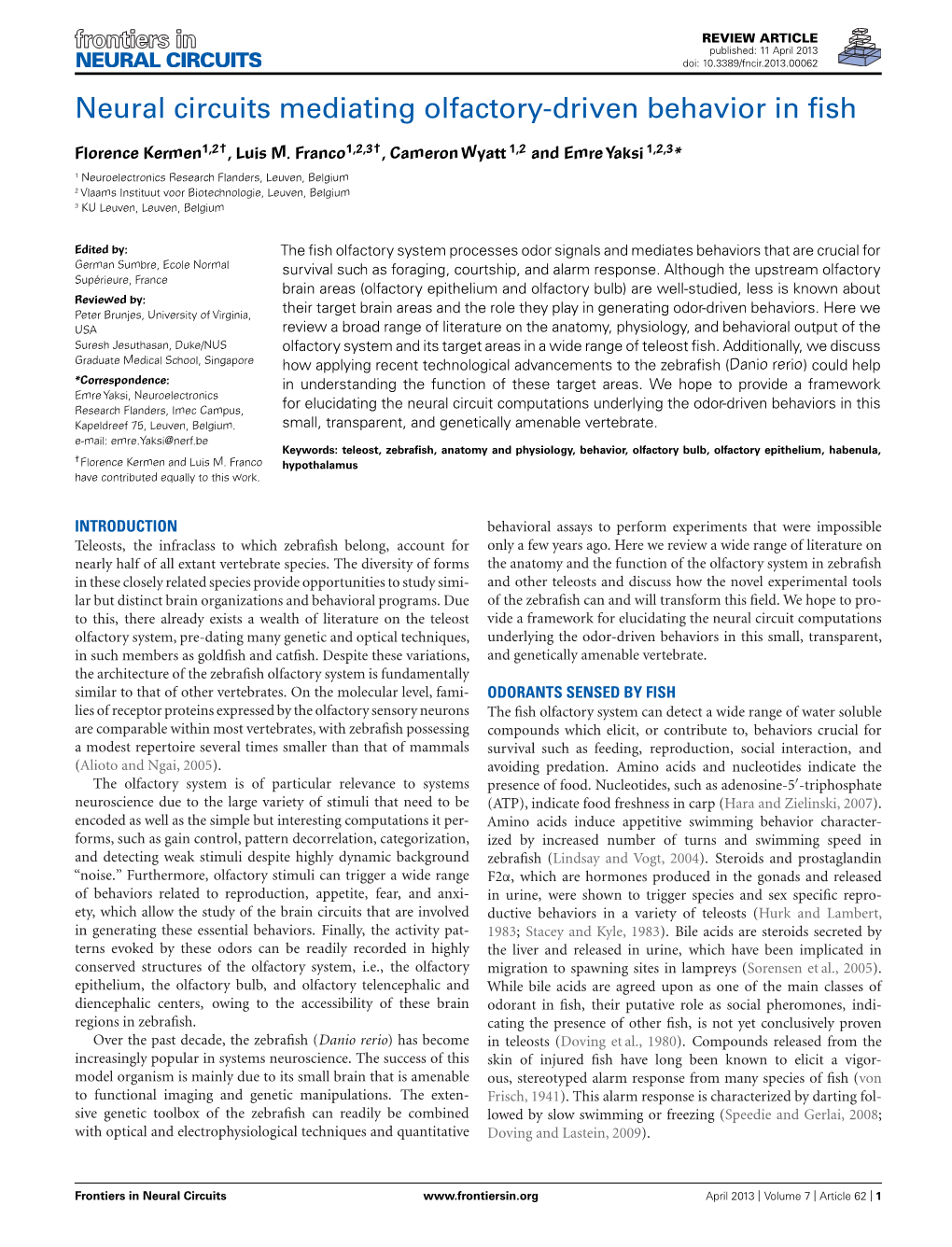 Neural Circuits Mediating Olfactory-Driven Behavior in Fish