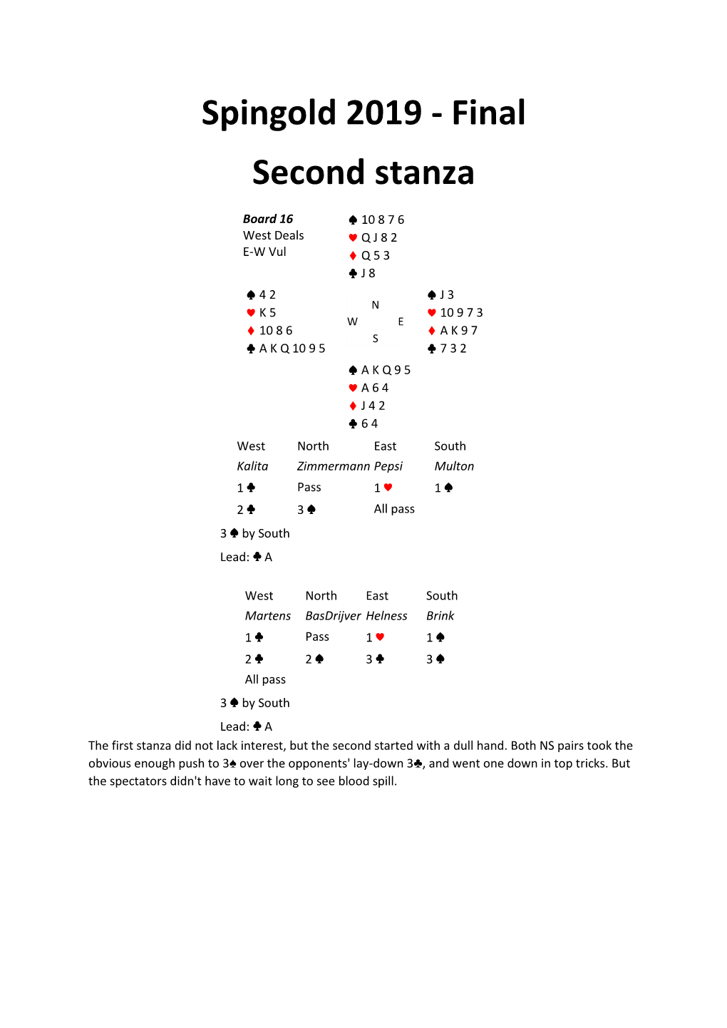 Spingold 2019 - Final Second Stanza