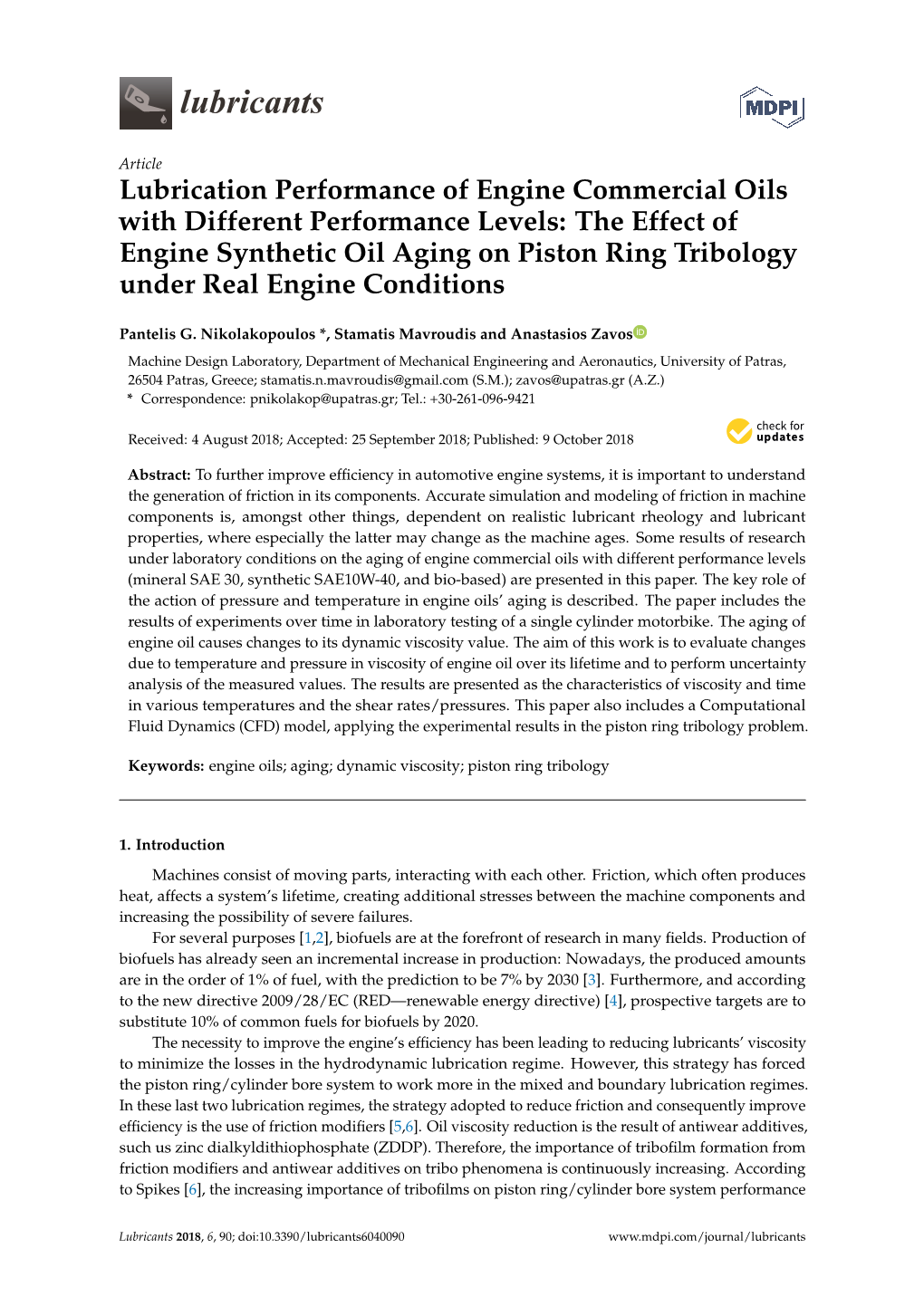 Lubrication Performance of Engine Commercial Oils with Different