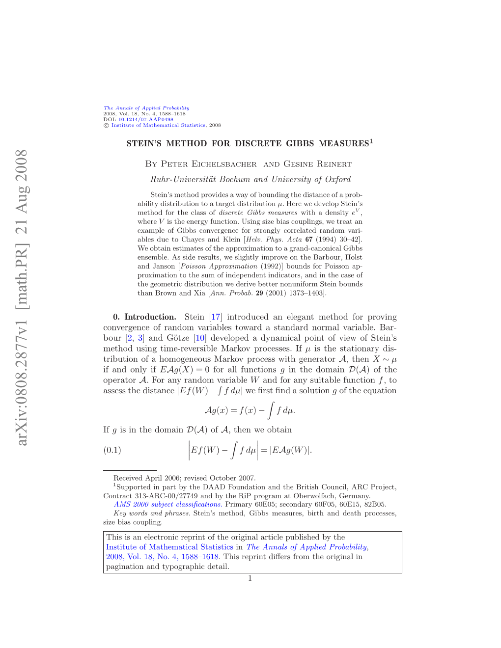 Stein's Method for Discrete Gibbs Measures