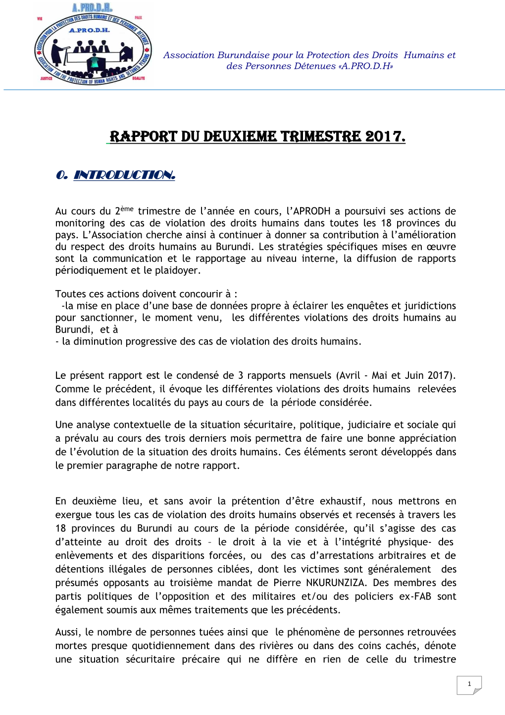 Rapport Du DEUXIEME Trimestre 2017