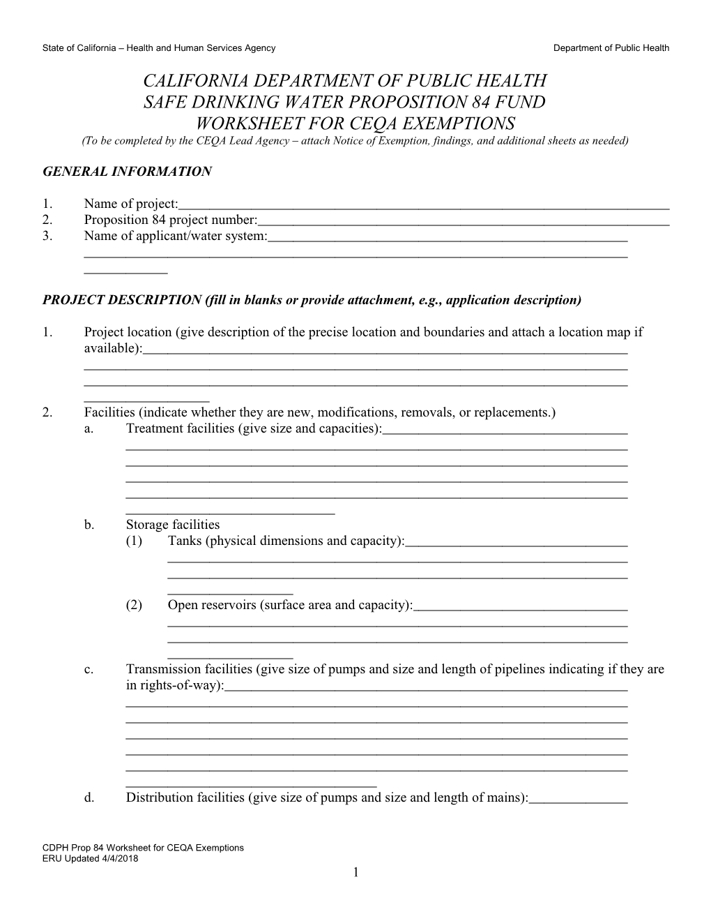 Proposition Worksheet for CEQA Exemptions