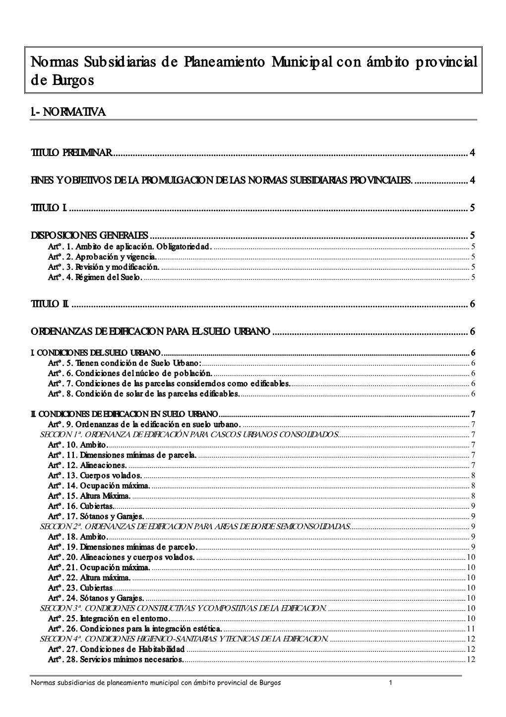 Normas Subsidiarias De Planeamiento Municipal Con Ámbito Provincial De Burgos L.- NORMATIVA