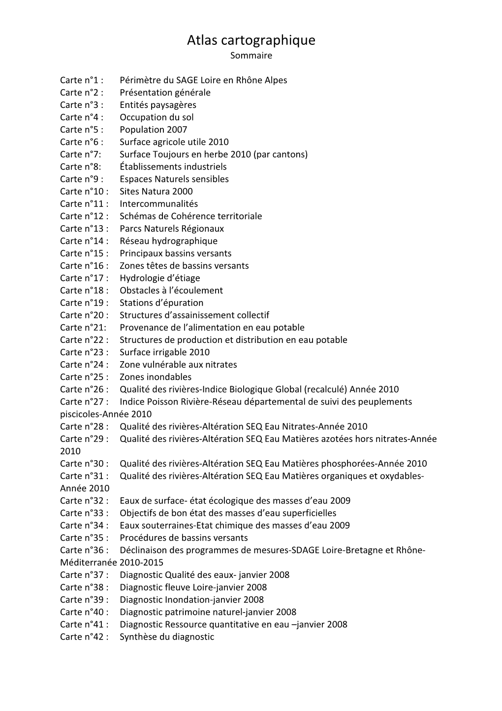 Atlas Cartographique Sommaire
