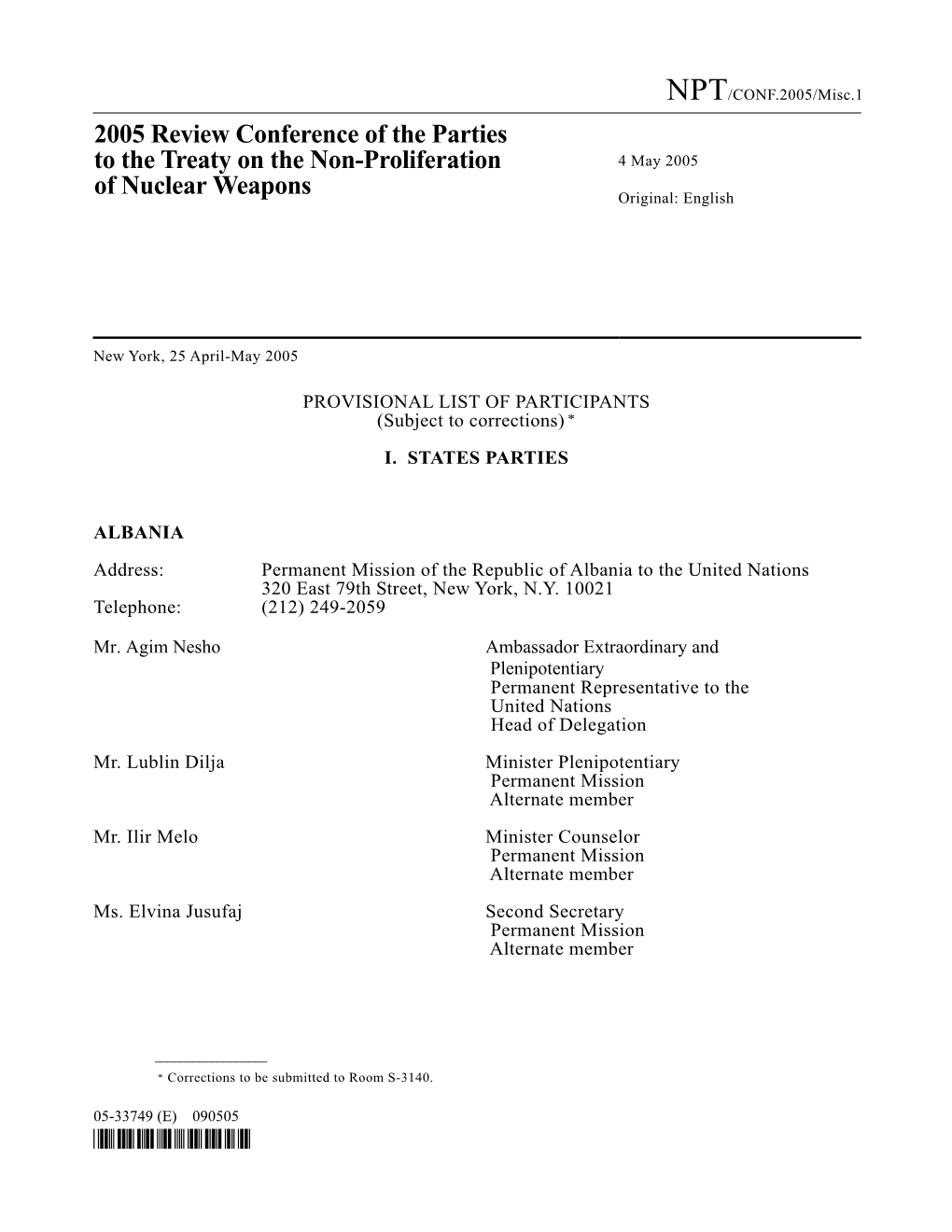 2005 Review Conference of the Parties to the Treaty on the Non-Proliferation 4 May 2005