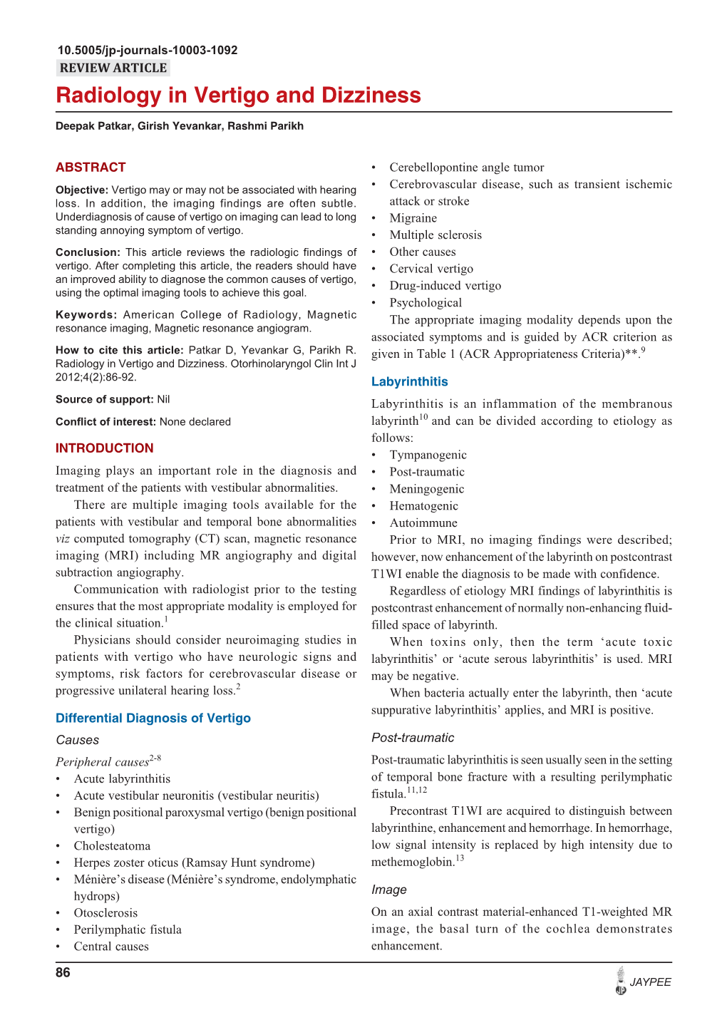 Radiology in Vertigo and Dizziness