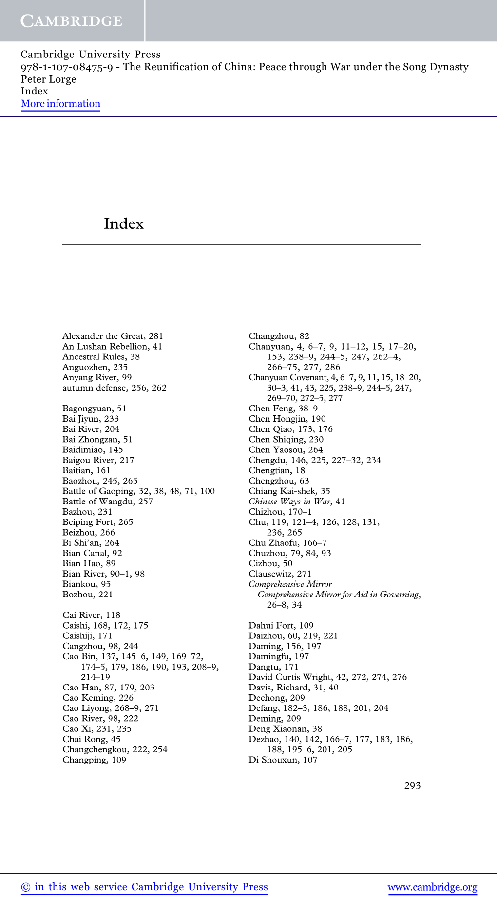 The Reunification of China: Peace Through War Under the Song Dynasty Peter Lorge Index More Information