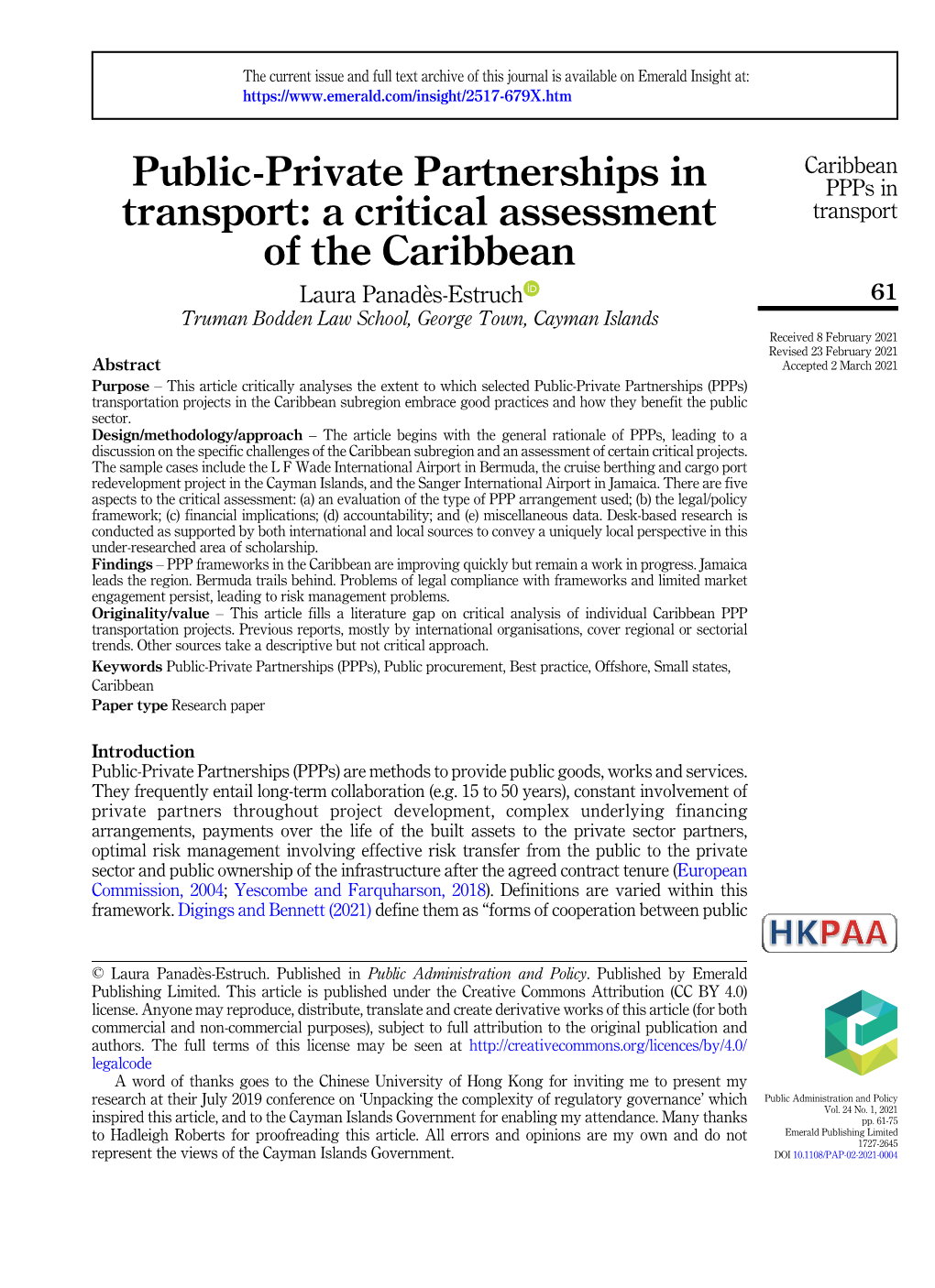 Public-Private Partnerships in Transport: a Critical Assessment Of