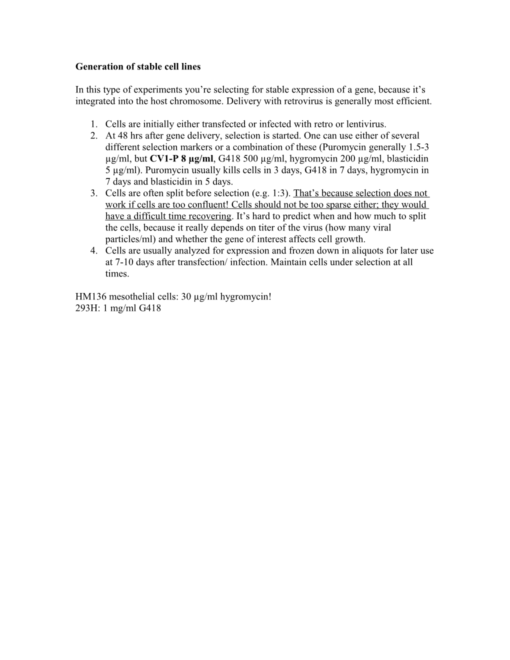 Generation Of Stable Cell Lines